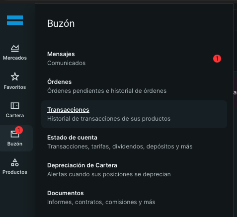 Pantalla de Transacciones de DeGiro WebTrader