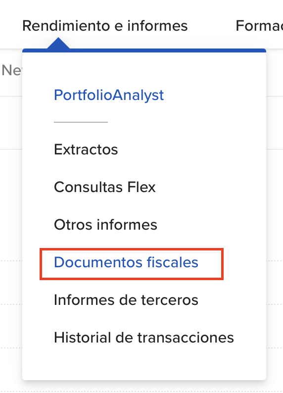 Pantalla de IBKR mostrando Documentos fiscales