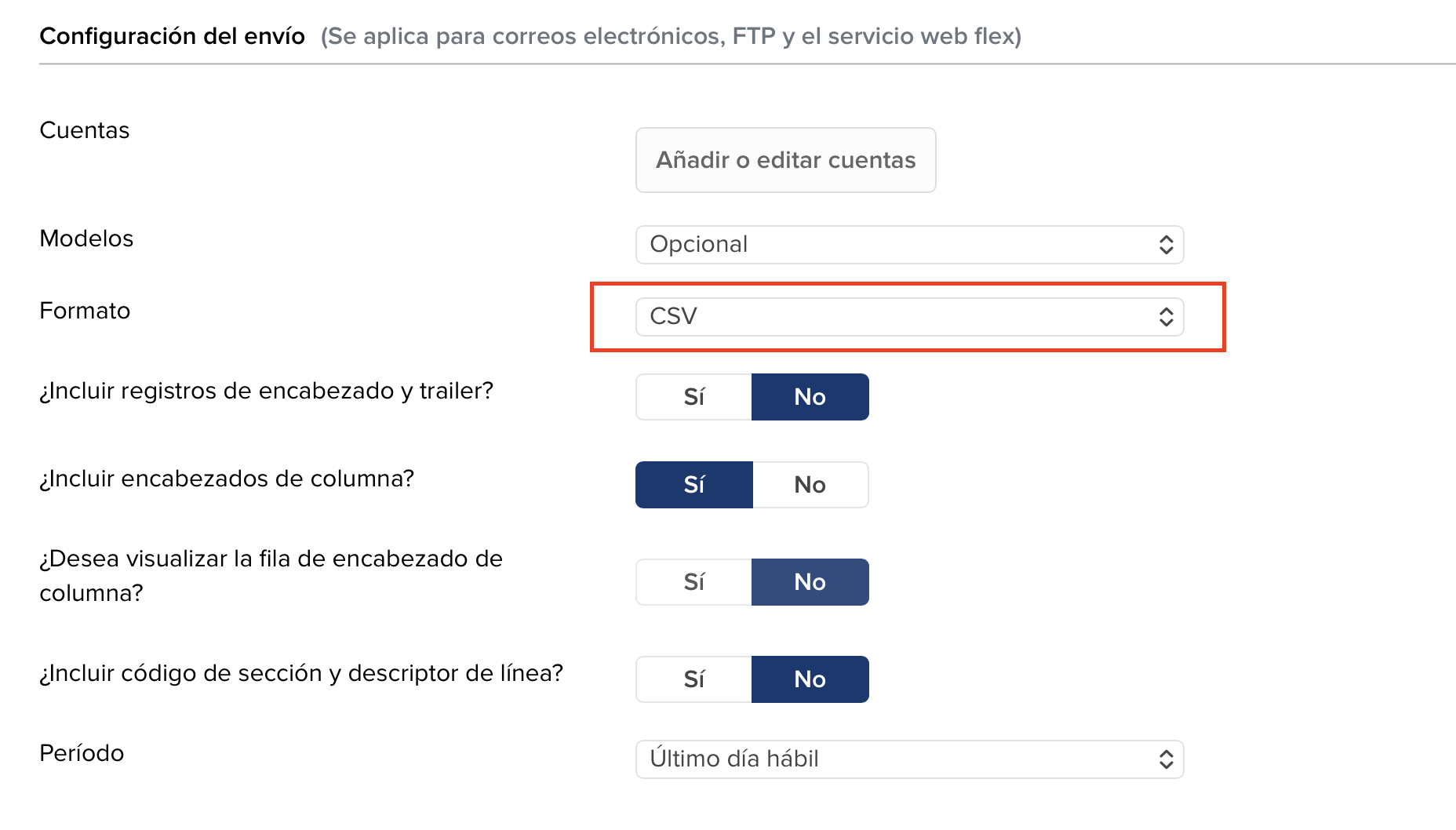Configuración final en Flex Queries