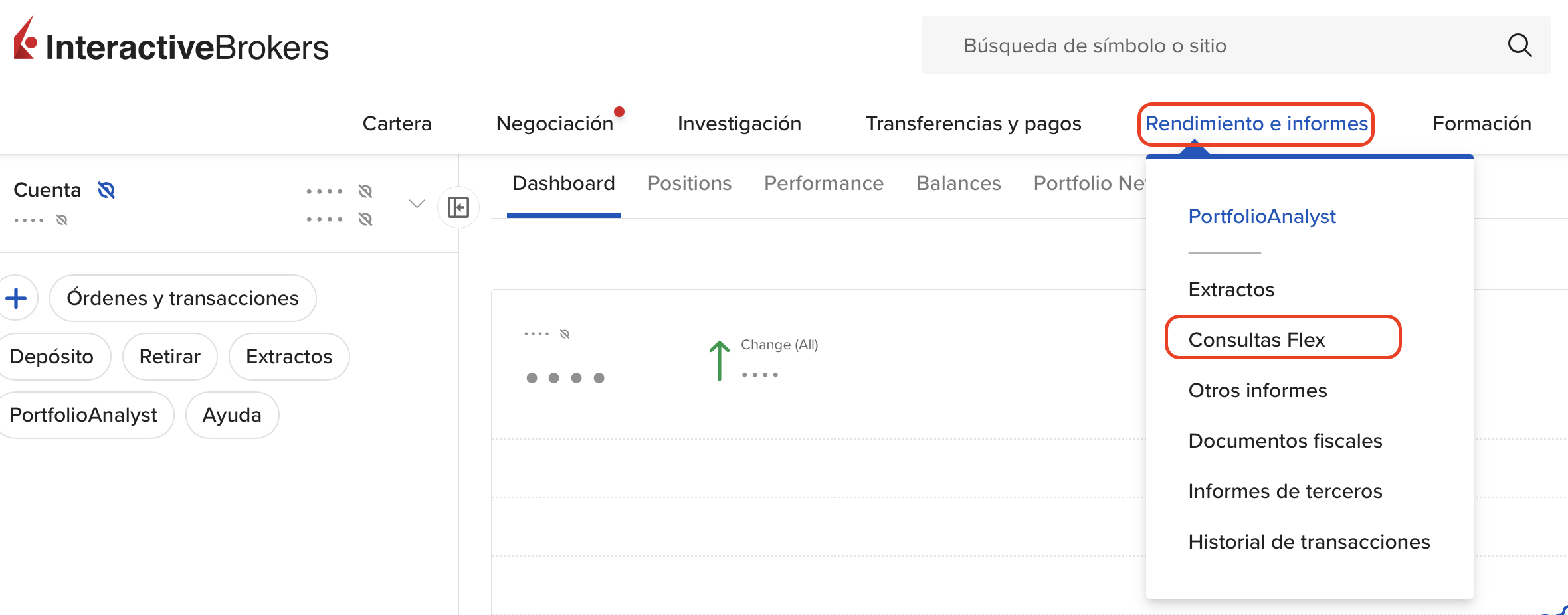 Pantalla de IBKR mostrando Performance & Statements