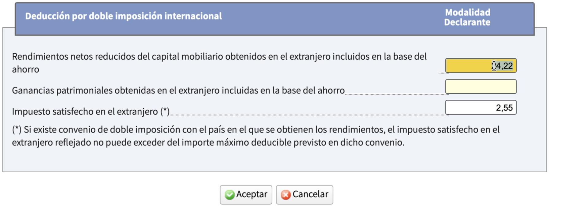 Captura: Casilla 0588 rellena AEAT