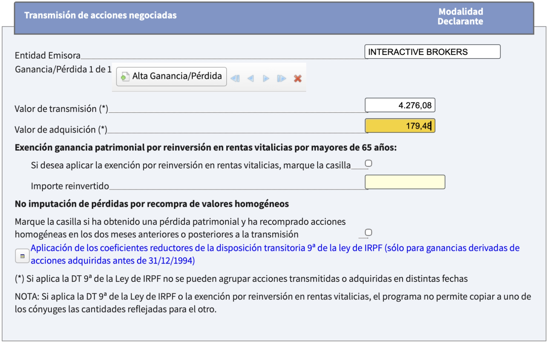 Captura: Sección Alta entidad emisora