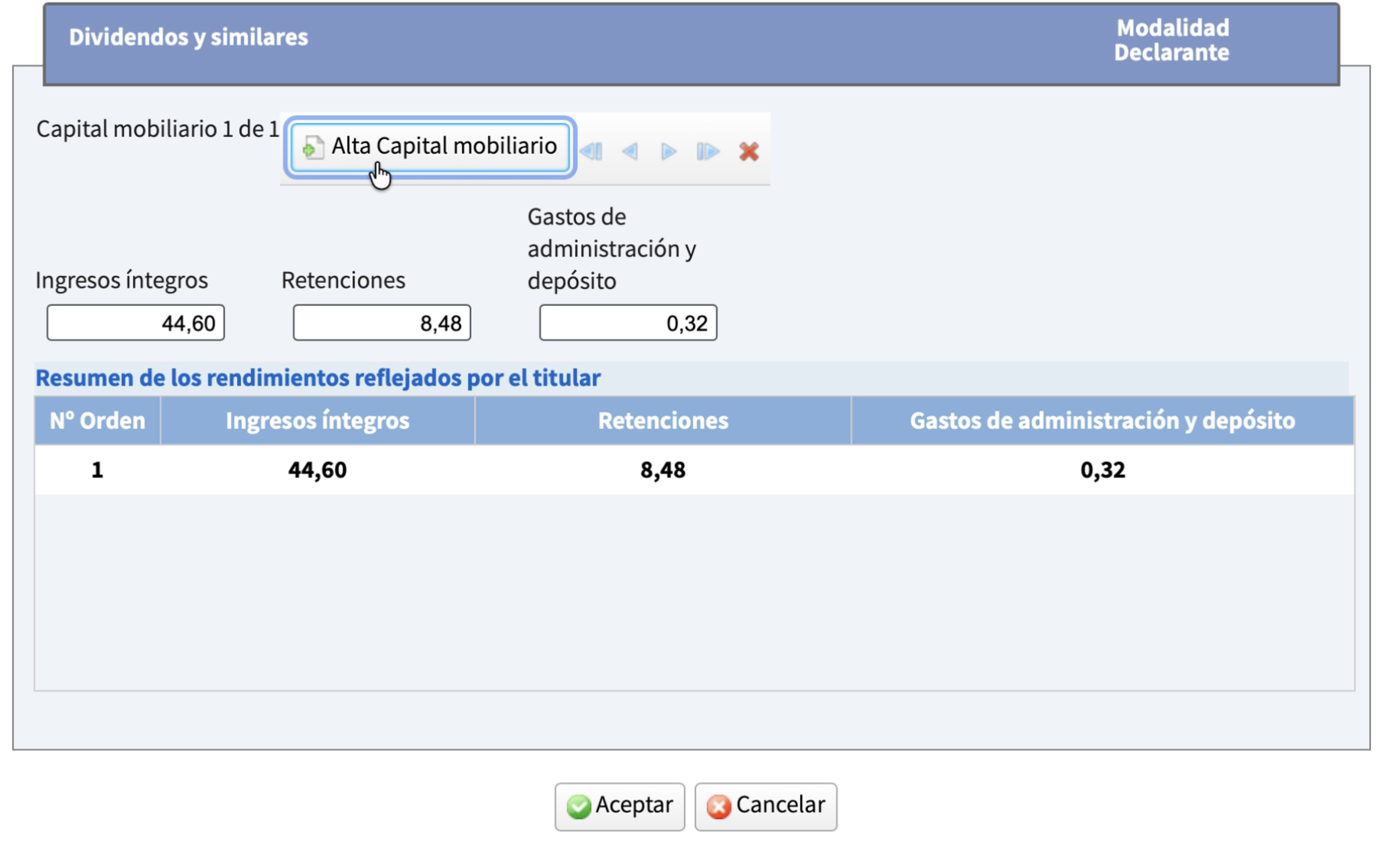 Captura: Casilla 0029 AEAT