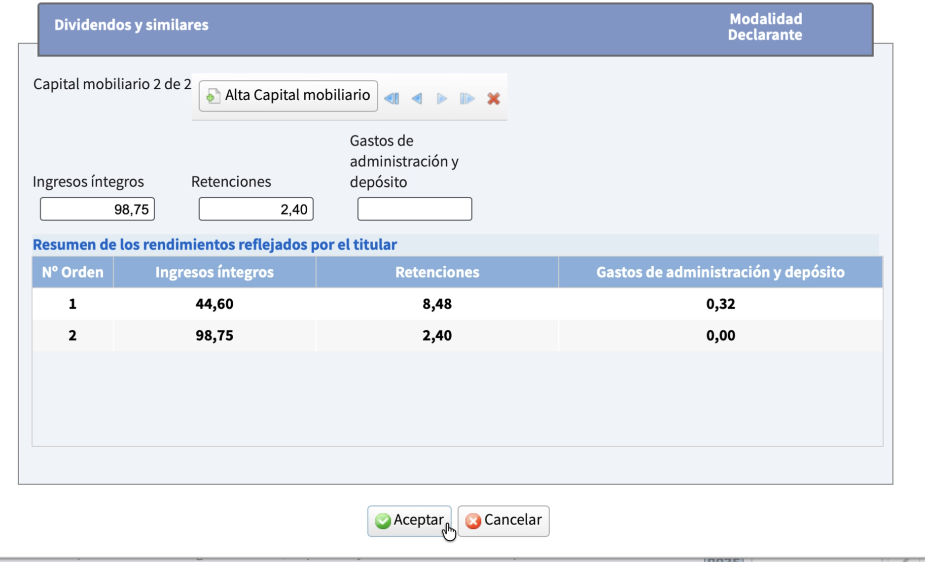 Captura: Casilla 0029 AEAT