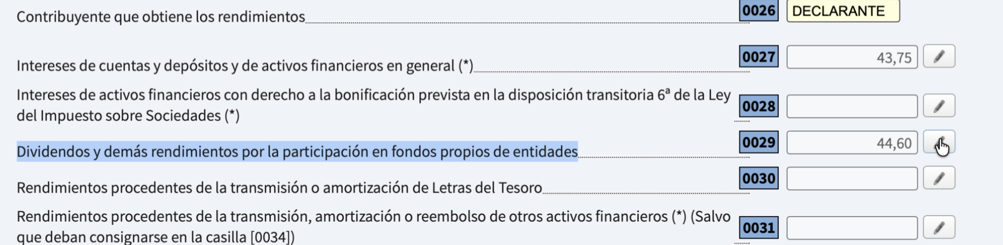 Captura: Casilla 0029 AEAT