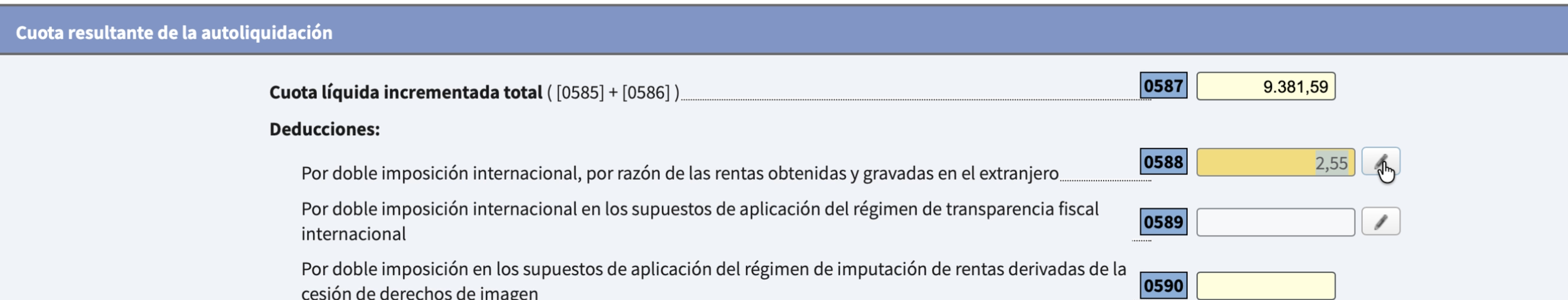 Captura: Lápiz Casilla 0588 AEAT