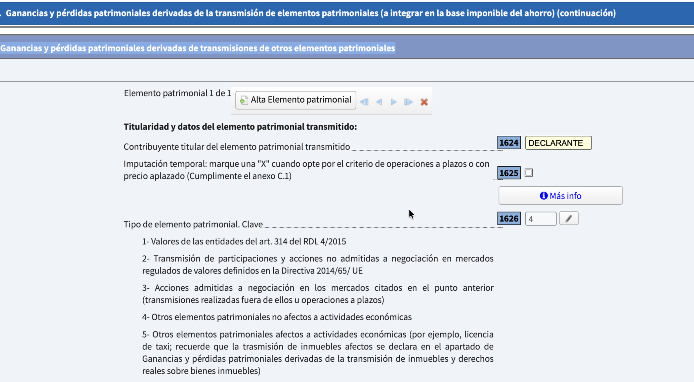 Captura: Sección Forex AEAT